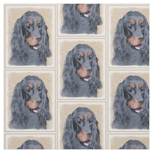 Gordon Setter Painting - Cute Original Dog Art Fabric (Swatch)