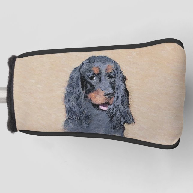 Gordon Setter Painting - Cute Original Dog Art Golf Head Cover (Front)