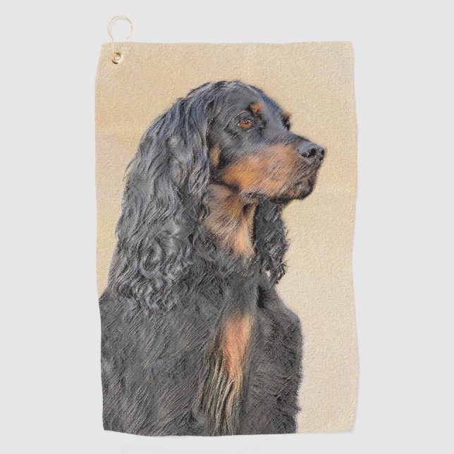 Gordon Setter Painting - Cute Original Dog Art Golf Towel (Front)