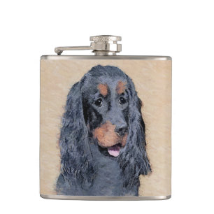 Gordon Setter Painting - Cute Original Dog Art Hip Flask