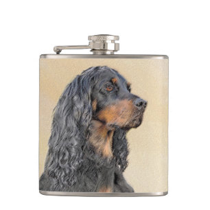 Gordon Setter Painting - Cute Original Dog Art Hip Flask