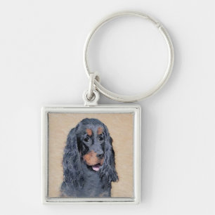 Gordon Setter Painting - Cute Original Dog Art Keychain