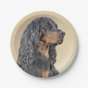 Gordon Setter Painting - Cute Original Dog Art Paper Plate