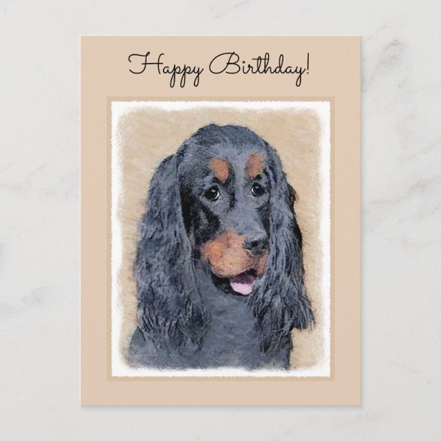 Gordon Setter Painting - Cute Original Dog Art Postcard (Front)