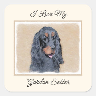 Gordon Setter Painting - Cute Original Dog Art Square Sticker