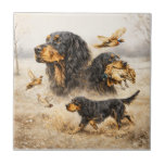 Gordon Setter Tile<br><div class="desc">Beautiful vintage-style illustration of the legendary Gordon Setter, one of the most loyal and skilled bird hunting dogs. This design captures the elegance, intelligence, and hunting instinct of this classic sporting breed, surrounded by pheasants in a traditional field hunting scene. Perfect for hunters, bird dog trainers, and all Gordon Setter...</div>