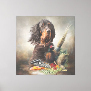 Gordon setter with pheasants, Art  Canvas Print