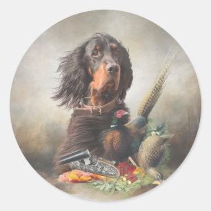 Gordon setter with pheasants, Art       Classic Round Sticker