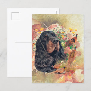 Gordon setter with pheasants, Art    Holiday Postcard