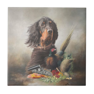 Gordon setter with pheasants, Art Tile