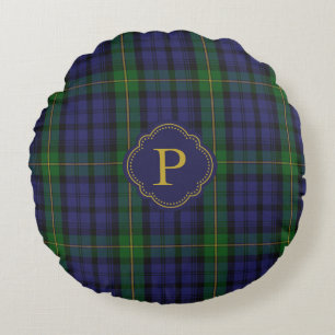 Gordon Tartan Plaid Custom Monogram Round Pillow