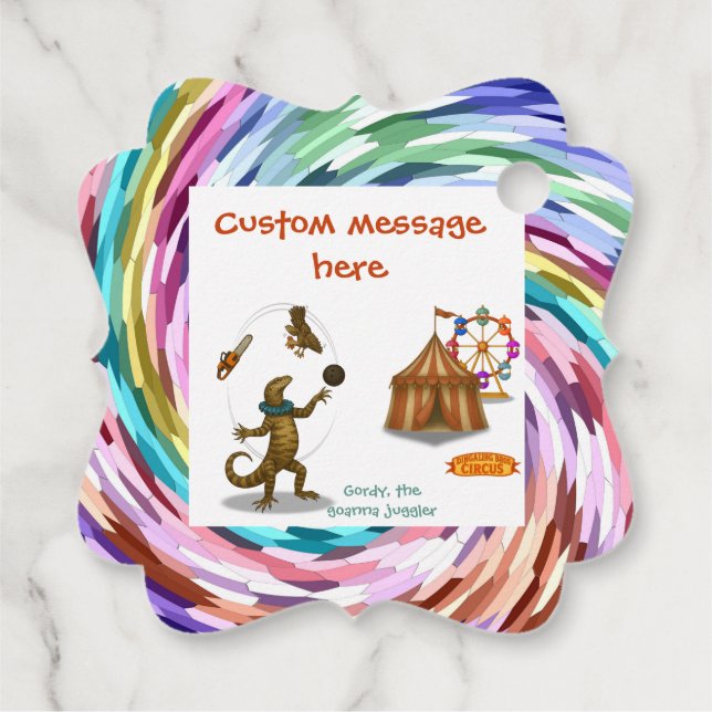 Gordy, goanna juggler favour tags (Back)