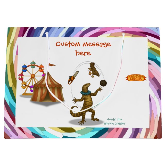 Gordy, goanna juggler large gift bag (Front)