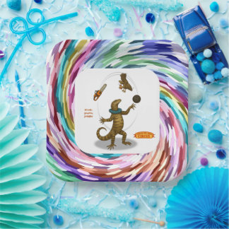 Gordy, goanna juggler paper plate