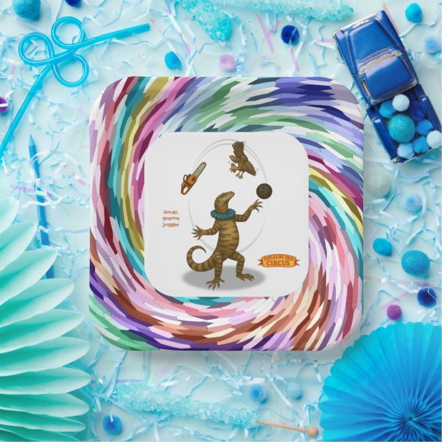 Gordy, goanna juggler paper plate (Party)