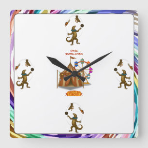 Gordy, goanna juggler square wall clock