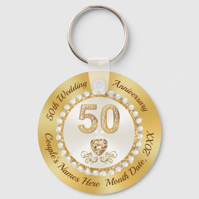 Gorgeous, 50th Anniversary Favours CHEAP, Golden Keychain (Front)