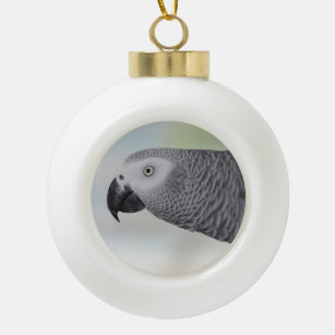 Gorgeous African Grey Parrot Ceramic Ball Christmas Ornament