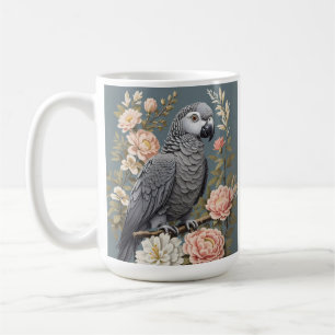 Gorgeous African Grey Parrot With Elegant Florals Coffee Mug