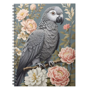 Gorgeous African Grey Parrot With Elegant Florals Notebook