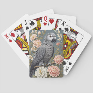 Gorgeous African Grey Parrot With Elegant Florals Playing Cards