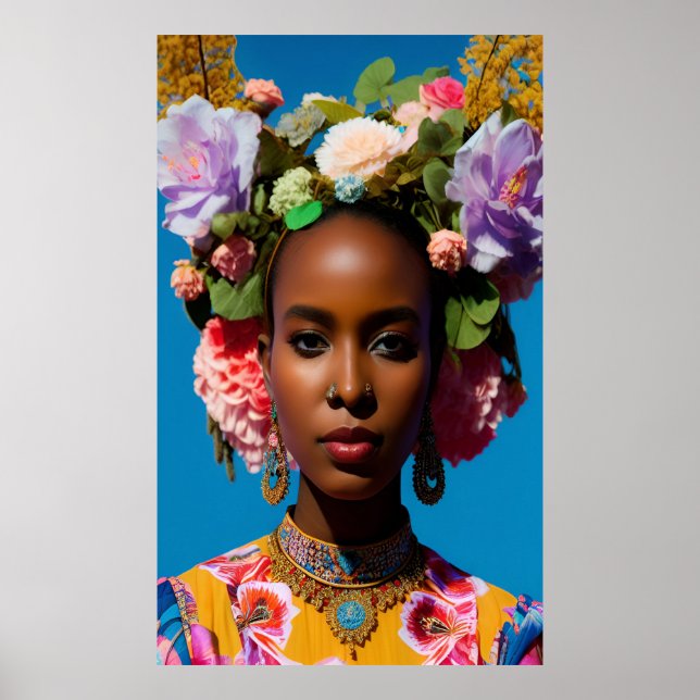 Gorgeous African lady with flowers Poster (Front)