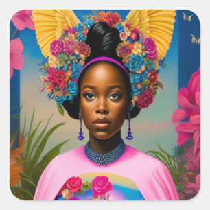 Gorgeous African princess with wings Square Sticker