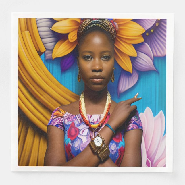Gorgeous African woman with a watch Napkin (Front)