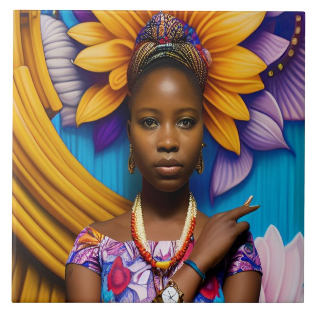 Gorgeous African woman with a watch Tile (Front)