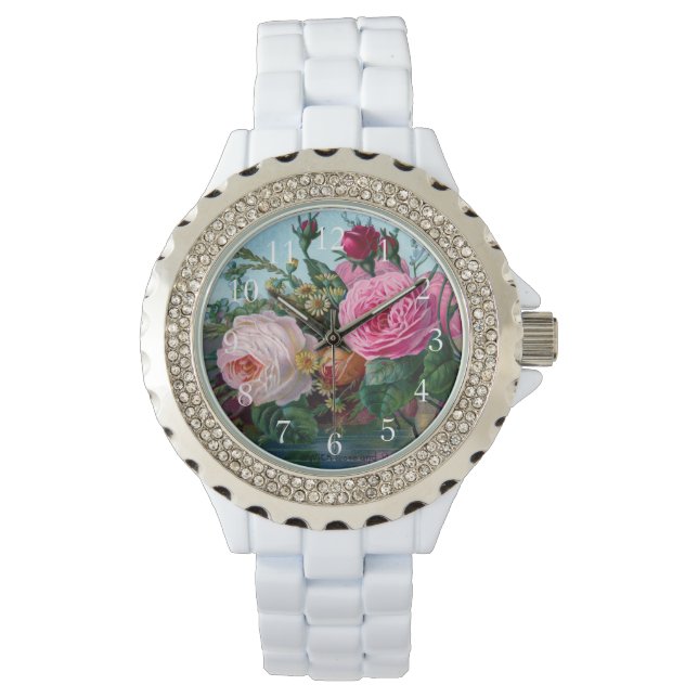 Gorgeous and Elegant Vintage Roses Print Watch (Front)