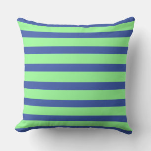 Gorgeous and Vibrant Cobalt Blue and Green Stripes Throw Pillow