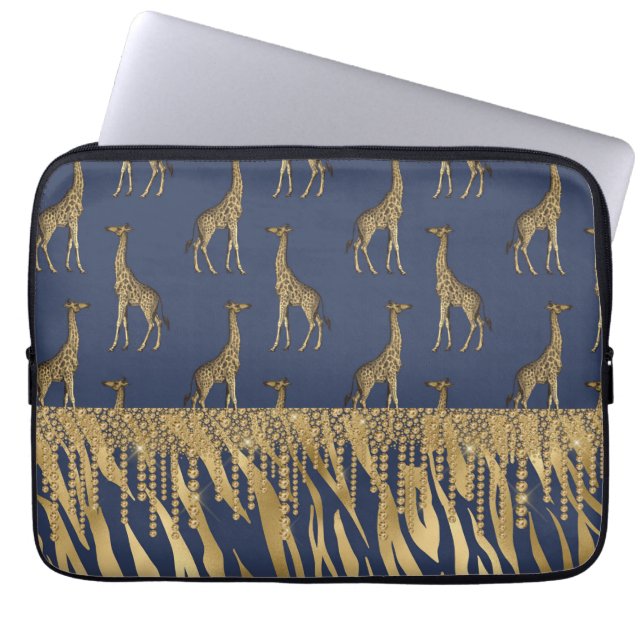 Gorgeous Animal Print Giraffe Bling Tiger Chic Laptop Sleeve (Front)