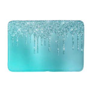 Gorgeous aqua blue mint & turquoise glitter drips bath mat