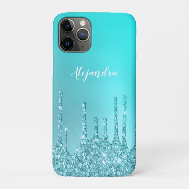 Gorgeous aqua blue mint & turquoise glitter drips Case-Mate iPhone case (Back)