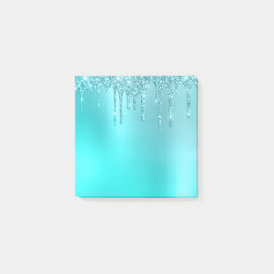 Gorgeous aqua blue mint & turquoise glitter drips post-it notes