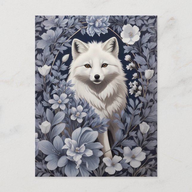 Gorgeous Arctic Fox William Morris Inspired Postcard (Front)