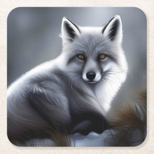 Gorgeous Artic Fox Square Paper Coaster