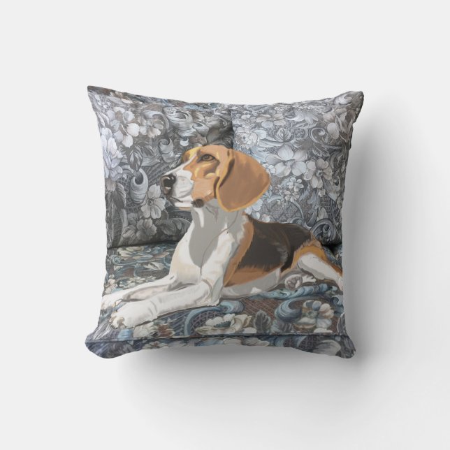 Gorgeous Beagle Sitting Down Throw Pillow (Front)
