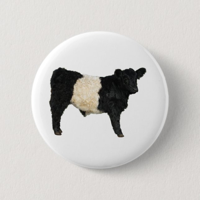 Gorgeous Belted Galloway Steer Cutout 2 Inch Round Button (Front)