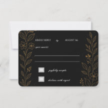 Gorgeous Black and Gold Wedding RSVP Card