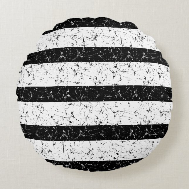 Gorgeous black and white batik designed round pillow (Front)