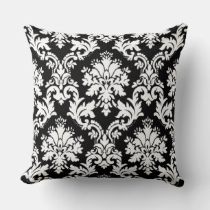Gorgeous Black and White Damask Floral Pattern Throw Pillow
