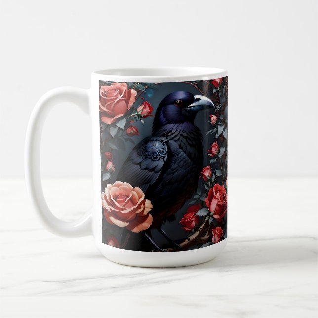 Gorgeous Black Raven Rose Garden Coffee Mug (Left)