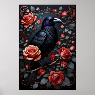 Gorgeous Black Raven Rose Garden Poster