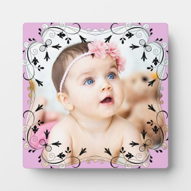 Gorgeous Black Script Border Baby Photo Plaque (Front)