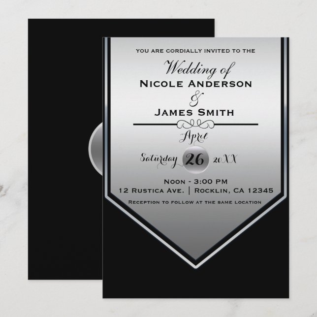 Gorgeous Black & Silver Shine Classy Wedding Invitation (Front/Back)