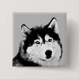 Gorgeous Black/White Husky Pin Button