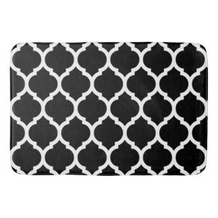 Gorgeous Black White Moroccan Quatrefoil Pattern Bath Mat