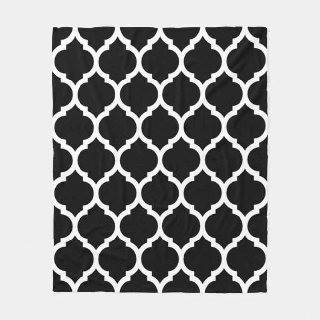 Gorgeous Black White Moroccan Quatrefoil Pattern Fleece Blanket (Front)