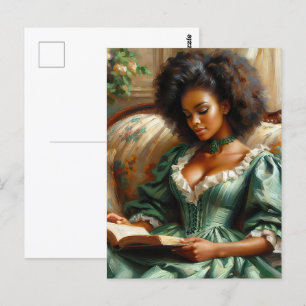 Gorgeous Black Woman Reading A Book Indoors Postcard